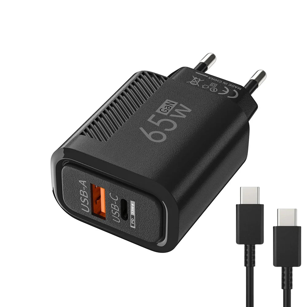 65W GaN USB Charger PD QC3.0 EU/US Plug Wall Charger Adapter For iPhone Samsung Xiaomi Phone Type C Fast Charging Power Adapter
