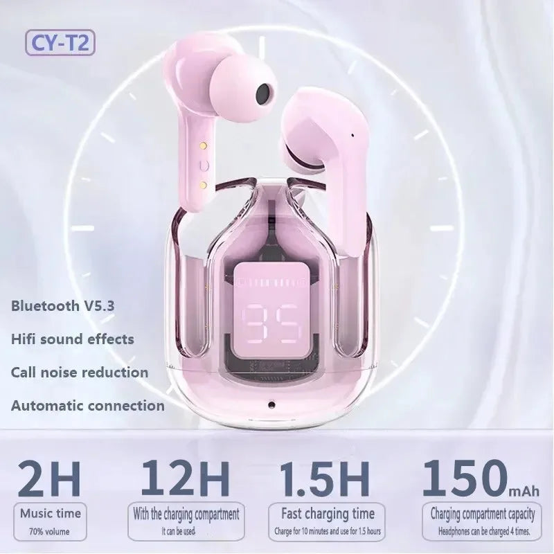 TWSHK3 Wireless Bluetooth Earphone Noise Canceling HiFi Stereo Sport Headphones with Digital Display Transparent Charging Case