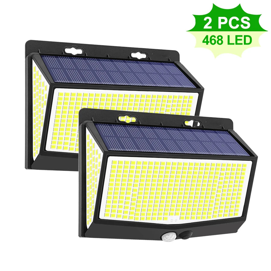 Solar Motion Lights Outdoor 468/176LED 3 Modes Solar Fence Lights Waterproof Solar Security Lights Yard Door Patio Garage Step