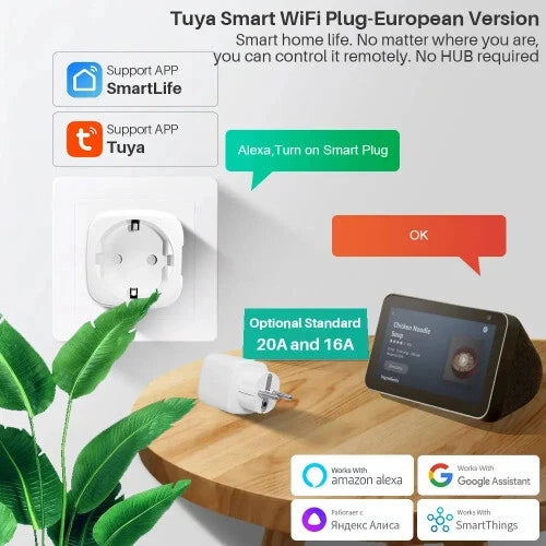 TUYA Smart Plug WiFi or Zigbee3.0 Socket EU 16/20A With Power Monitor Timing Function Voice Control Works Alexa Google Home