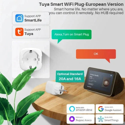 TUYA Smart Plug WiFi or Zigbee3.0 Socket EU 16/20A With Power Monitor Timing Function Voice Control Works Alexa Google Home