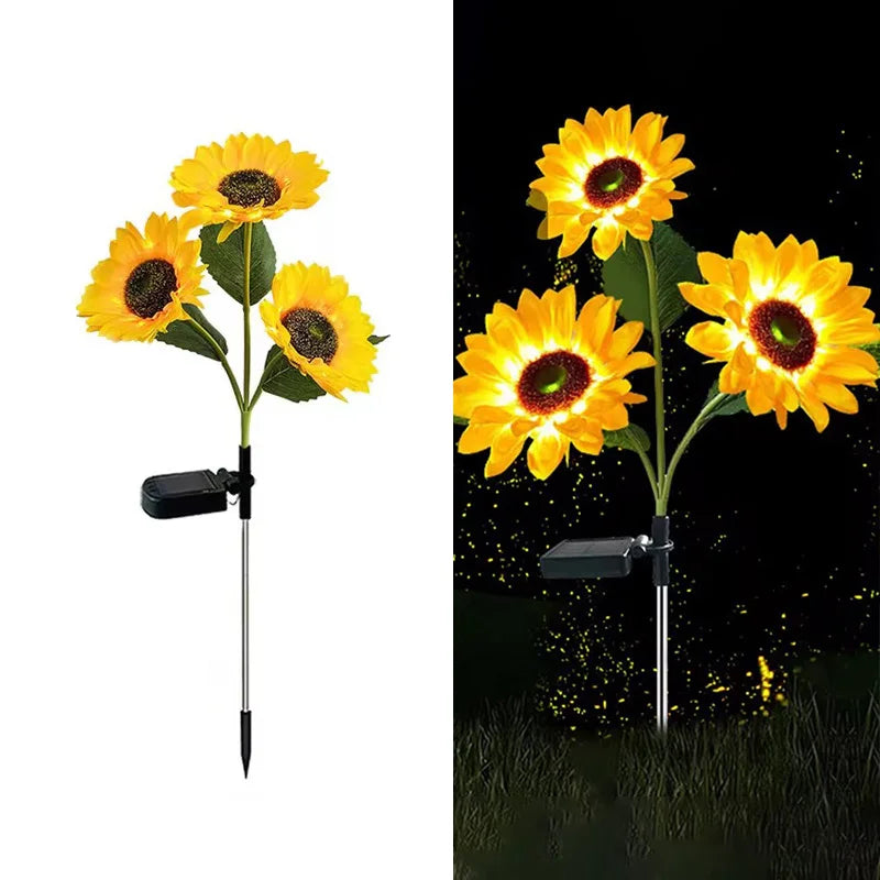Outdoor Solar Simulation Sunflower Light 1/3 Heads Waterproof Lawn Lights Landscape Lamp For Home Decor Garden Yard Flower Light