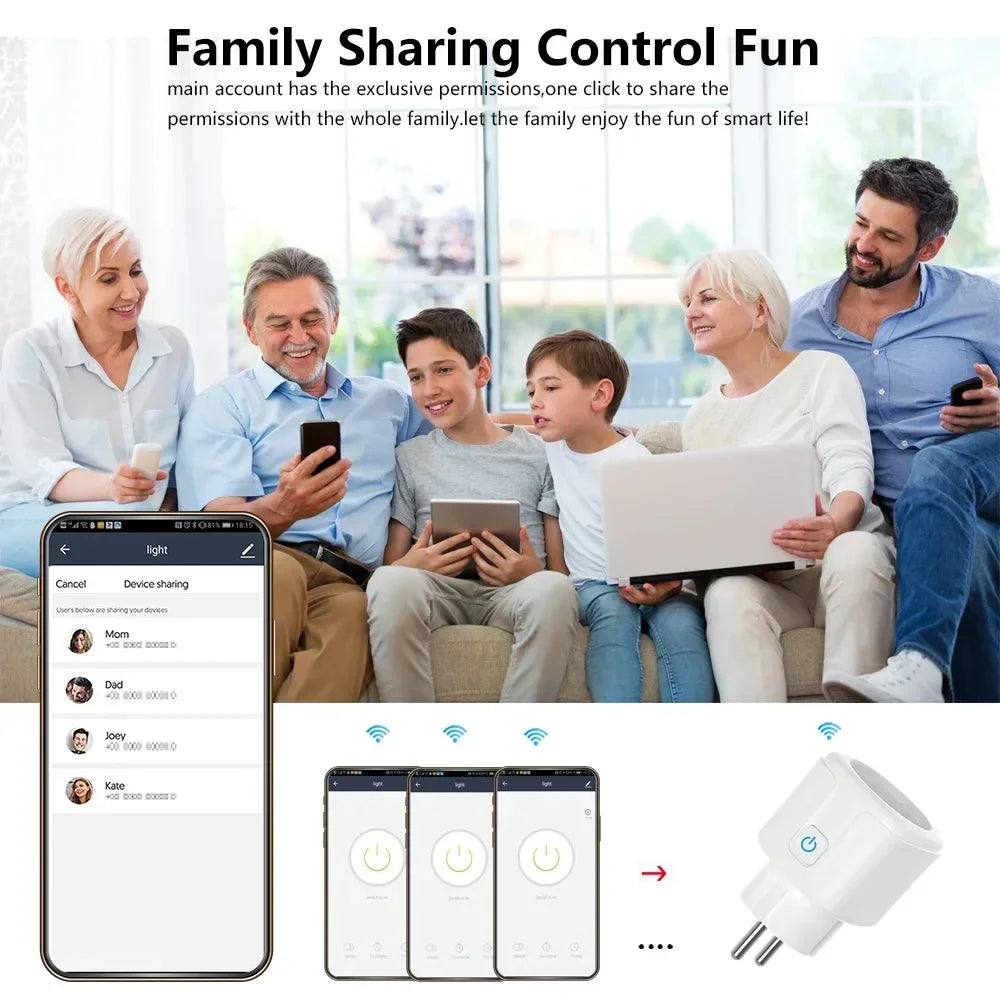 Tuya WiFi Smart Plug EU 16/20A Socket with Power Monitoring Voice&APP Control Timer Switch for Alexa Google Assistant Smart Life