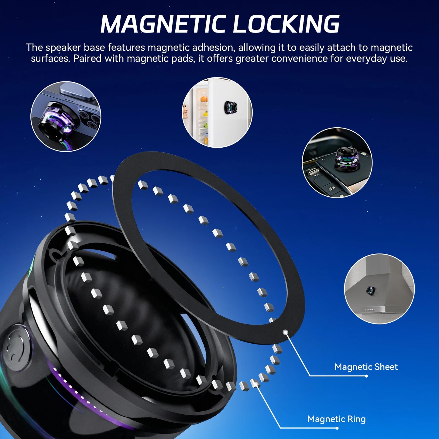 INEYES G200 Portable Bluetooth Speaker HECATE RGB Lighting Magnetic Speaker BT5.3 Mini Sound Box 7 Hours Playback Phone Holder