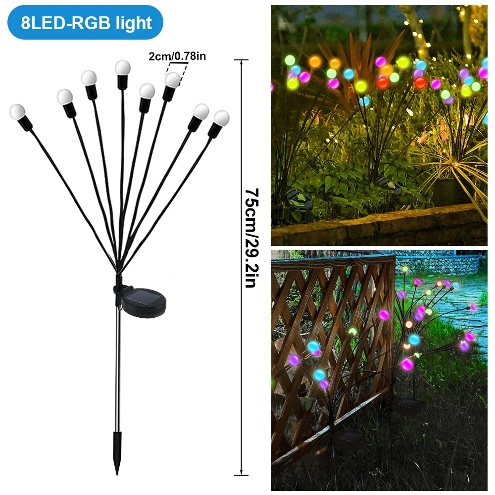 10 LED Solar Garden Lights Powered Firefly Lights Outdoor Waterproof Vibrant Garden Lights for Patio Pathway Decoration,Warm