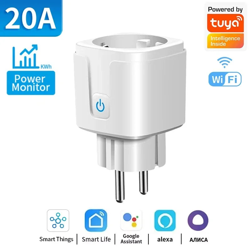 TUYA Smart Plug WiFi or Zigbee3.0 Socket EU 16/20A With Power Monitor Timing Function Voice Control Works Alexa Google Home