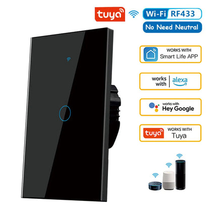 Tuya App US WiFi Smart Wall Switch 1/2/3 Gang No Neutral Wire Touch Sensor LED Light Switches Smart Home Alexa Google Home