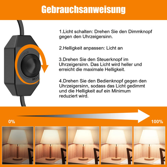 1/2-pack European LED switching power cord socket, 2-pin flat EU plug, silent LED dimmer, total length 2M, black and white