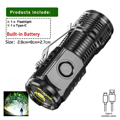 Portable Mini LED Flashlight Powerful 3*Wick Small Pocket Torch USB Rechargeable Strong Light Lantern Super Bright Cap Clip Lamp
