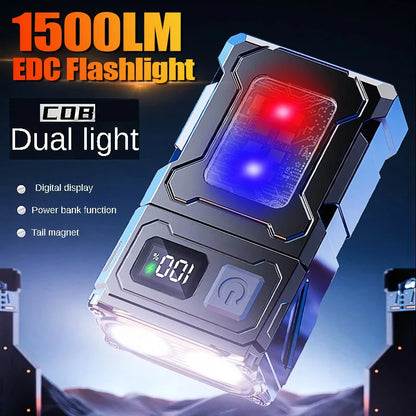 Mini Portable Flashlight 1500Lumens Super Bright LED Torch USB Rechargeable Multifunctional Camping Emergency Lantern