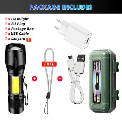 High Strong Power LED Flashlight Tactical Torch USB Rechargeable Zoom Emergency Lights For Outdoor Fishing Work Lighting Lamp