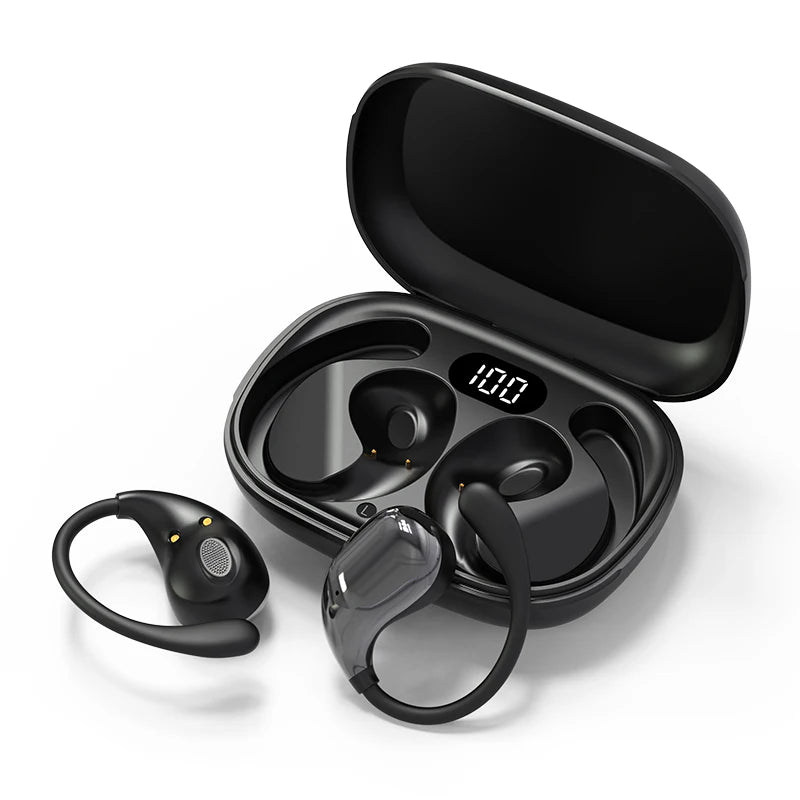 Bluetooth 5.4 Ear Hook Headphones TWS Wireless Earphones HiFi Stereo Waterproof Headsets LED Display Long Standby Touch Earbuds