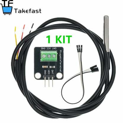 DS18B20 Temperature Sensor Module Kit Waterproof 100CM Digital Sensor Cable Stainless Steel Probe Terminal Adapter For Arduino