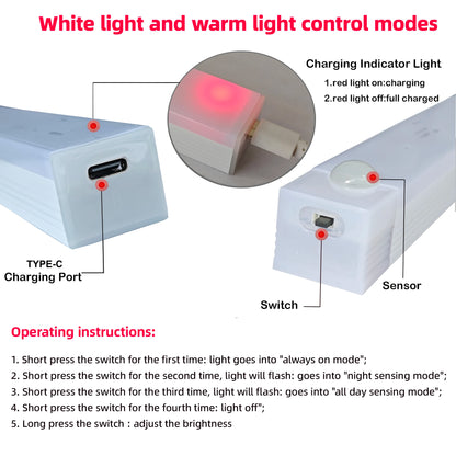 Motion Sensor Lamp Night Light Wireless LED USB Type C Rechargeable Lamp for Kitchen Cabinet Bedroom Wardrobe Staircase Lighting