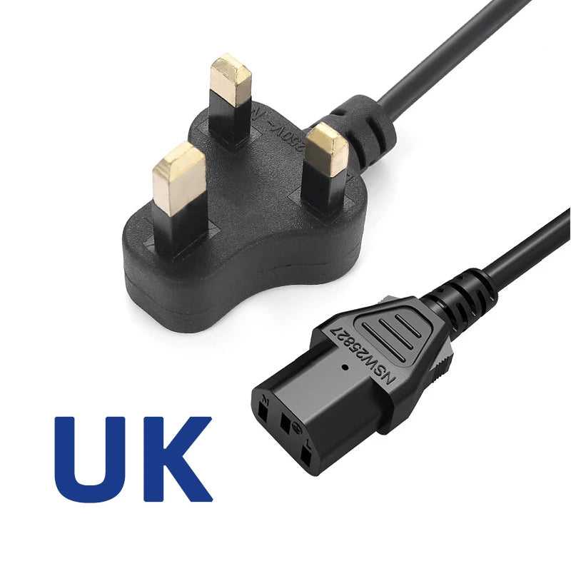 Black 1m EU AU UK US Plug Power Cable IEC 320 C13 AC Power Supply Wire Extension Cord for PC Computer Monitor TV Speaker Printer