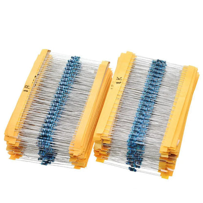 600pcs 1% Resistor Set Resistance 1/4W Metal Film Resistors Kit 10Ohm ~1M Ohm 30Values Electronic Components Kit