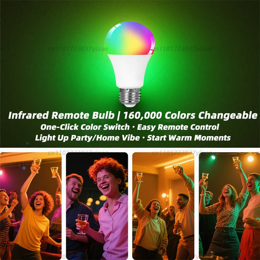 16 Colors RGB Bulb LED Multicolor Bulb E27 Base 220V Household Lighting Dimmable 24 Key Remote Control Atmosphere Neon Light