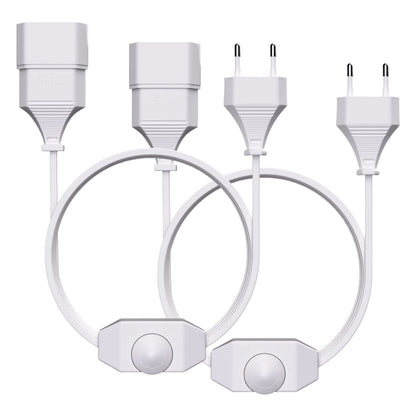 1/2-pack European LED switching power cord socket, 2-pin flat EU plug, silent LED dimmer, total length 2M, black and white