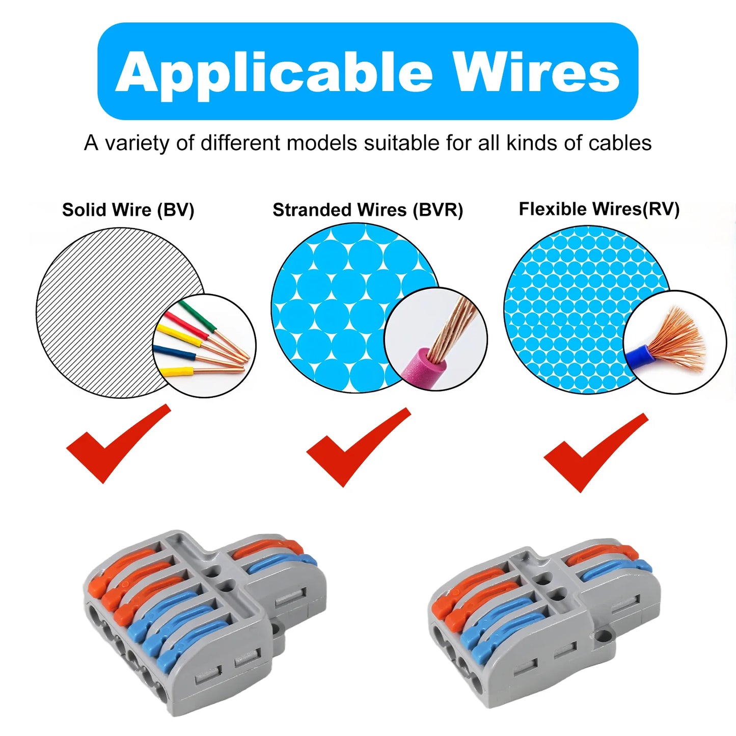 9pcs Compact Splicing Wire Connectors Assortment Pack Lever Connector Kit, Quick Wiring Connector for AWG 28-12