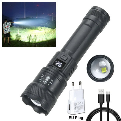 High Strong Power LED Flashlight Tactical Torch USB Rechargeable Zoom Emergency Lights For Outdoor Fishing Work Lighting Lamp