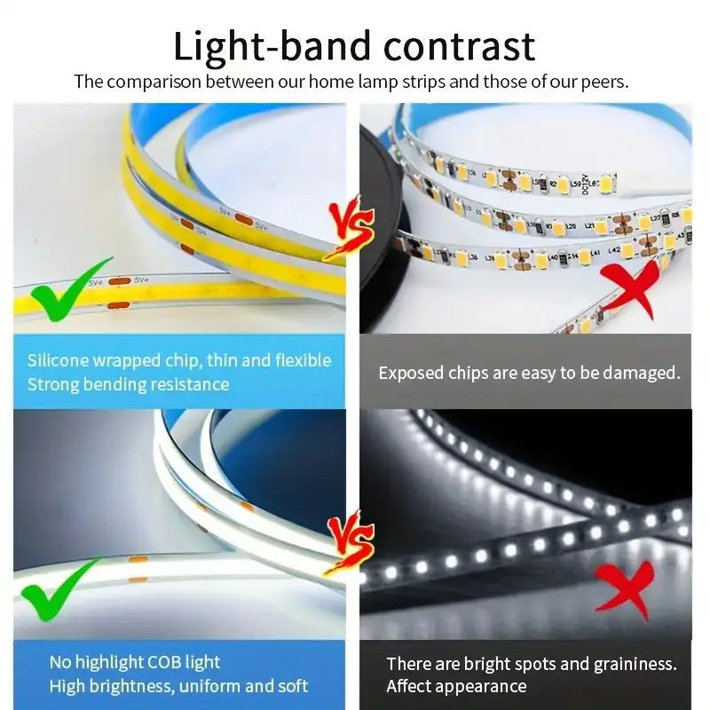 Touch LED Strip COB Lights 5V USB Dimmable 320 LEDs/m Flexible Diode Linear Lamp Tape for Room Backlight Room Wall Decorations