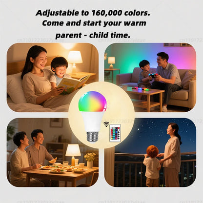 16 Colors RGB Bulb LED Multicolor Bulb E27 Base 220V Household Lighting Dimmable 24 Key Remote Control Atmosphere Neon Light