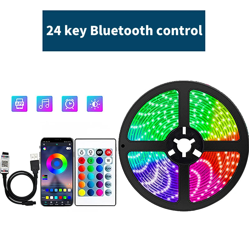 DC5V RGB LED Strip Light 1/2/3/4/5/10M USB 24key Bluetooth Remote Control Flexible Lamp Tape For TV Background Home Decor