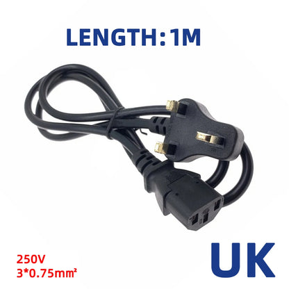 Black 1m EU AU UK US Plug Power Cable IEC 320 C13 AC Power Supply Wire Extension Cord for PC Computer Monitor TV Speaker Printer