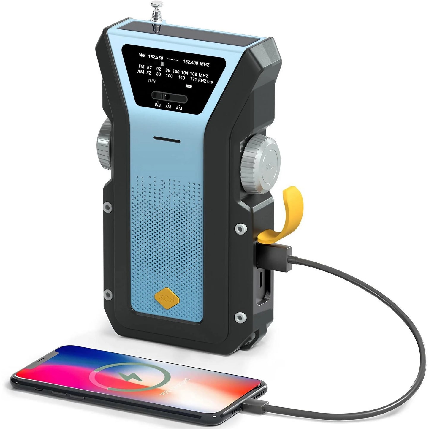 Portable Solar Crank Emergency Radio Global FM Receiver LED Flashlight 2000mAh High Quality SOS Alarm