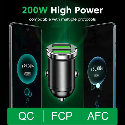 200W Car Mobile Phones Fast Charger Dual USB Quick Charger 3.0 USB Type C 12-24V Lighter Fast Charging Car Power Charger Adapter
