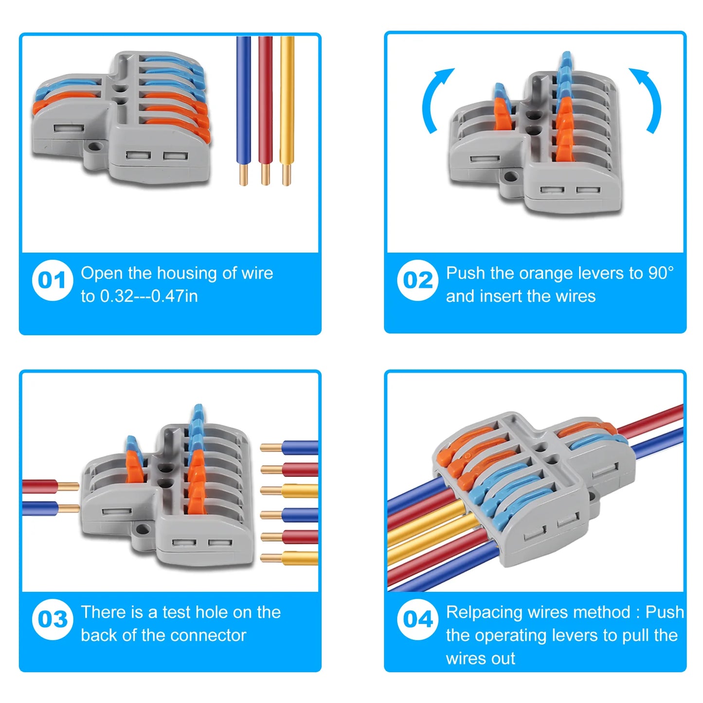 9pcs Compact Splicing Wire Connectors Assortment Pack Lever Connector Kit, Quick Wiring Connector for AWG 28-12