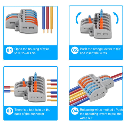 9pcs Compact Splicing Wire Connectors Assortment Pack Lever Connector Kit, Quick Wiring Connector for AWG 28-12