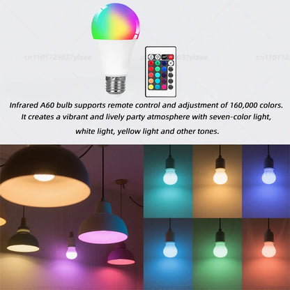 16 Colors RGB Bulb LED Multicolor Bulb E27 Base 220V Household Lighting Dimmable 24 Key Remote Control Atmosphere Neon Light