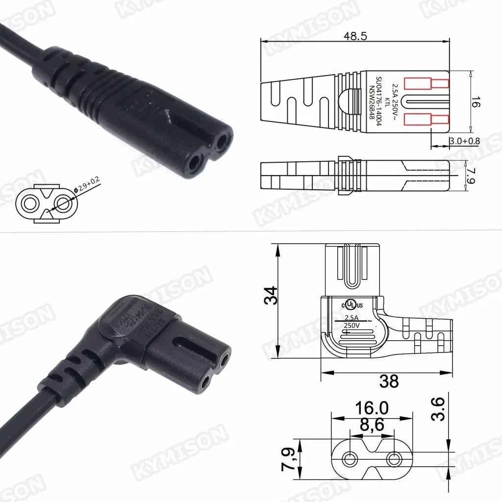 EU To IEC 320C C7 AC power cord Schuko CEE7/16 to C7  Firgure 8 Power lead cable for samsung Philips Sony LED TV 3m/5m