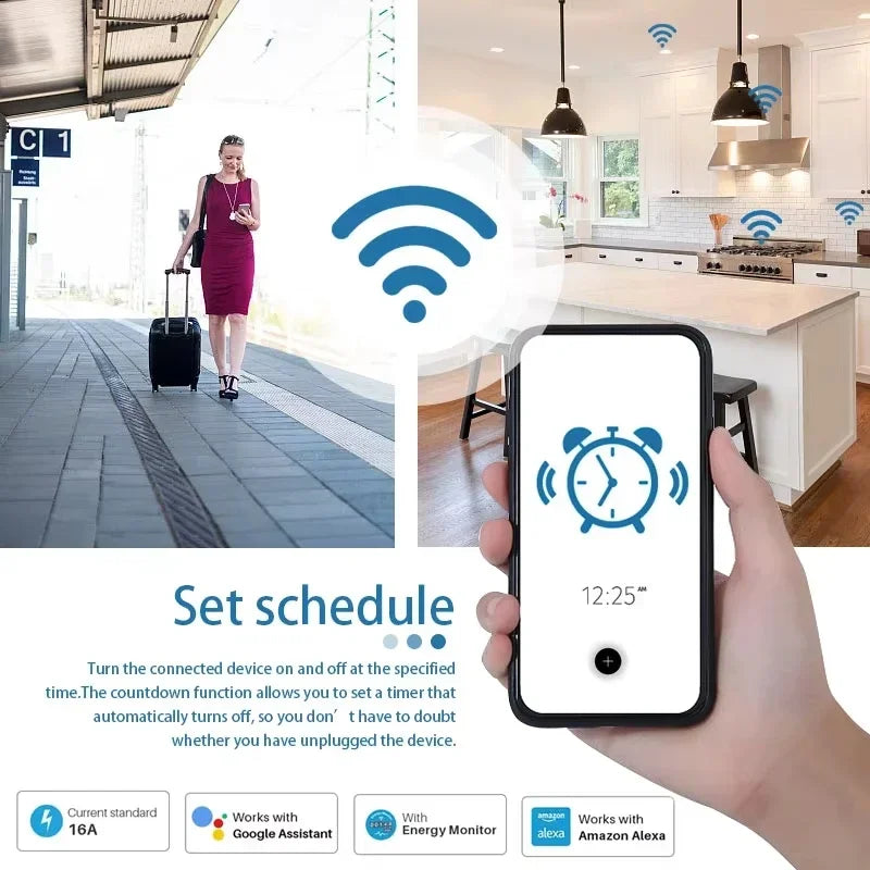 Tuya WiFi Smart Plug EU 16/20A Socket with Power Monitoring Voice&APP Control Timer Switch for Alexa Google Assistant Smart Life