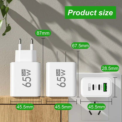 USB Charger 65W Mobile Phone Charger Fast Charging For iPhone Xiaomi Samsung Huawei Travel Power Adaptor For Phone Quick Charger
