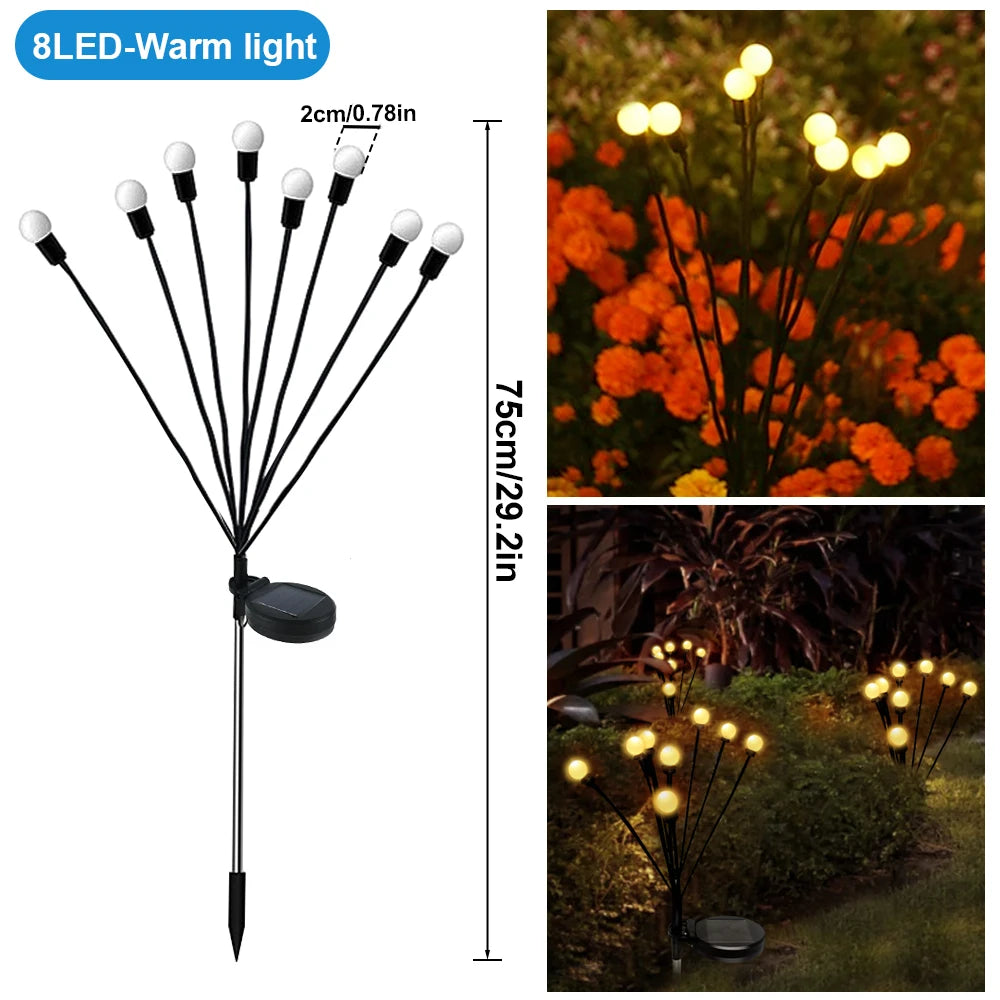10 LED Solar Garden Lights Powered Firefly Lights Outdoor Waterproof Vibrant Garden Lights for Patio Pathway Decoration,Warm