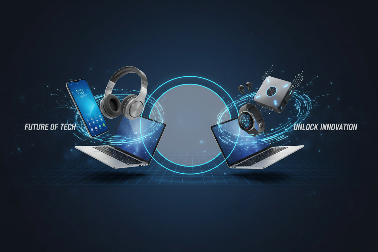 electronic store banner but in the middle there will be shop button so generate something on the side to look professional and 3d as well