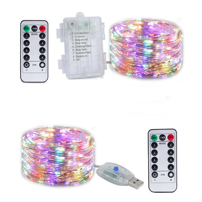 Silver Wire LED Fairy String Lights USB/Battery Box Remote Birthday Garland Christmas Lamps For Wedding Party Decor 5M 10M 20M