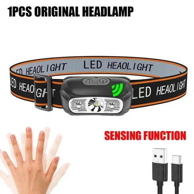 COB LED Headlamp Induction Head Lamp Built-in Battery USB Rechargeable Head Flashlight Outdoor Camping Fishing Sensor Headlight