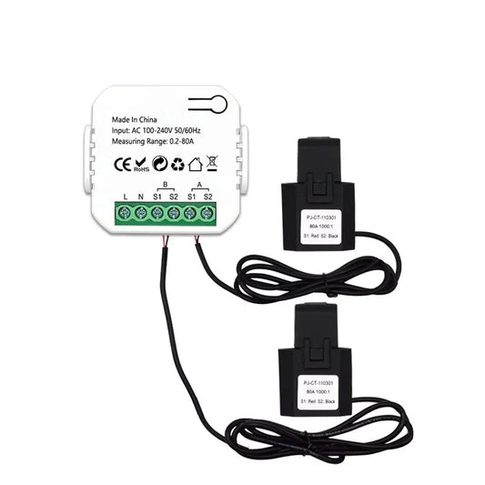 Tuya Smart ZigBee Energy Meter Bidirection 1, 2 Channel with Current Transformer Clamp App Monitor Power 80A 110V/240V 50/60Hz