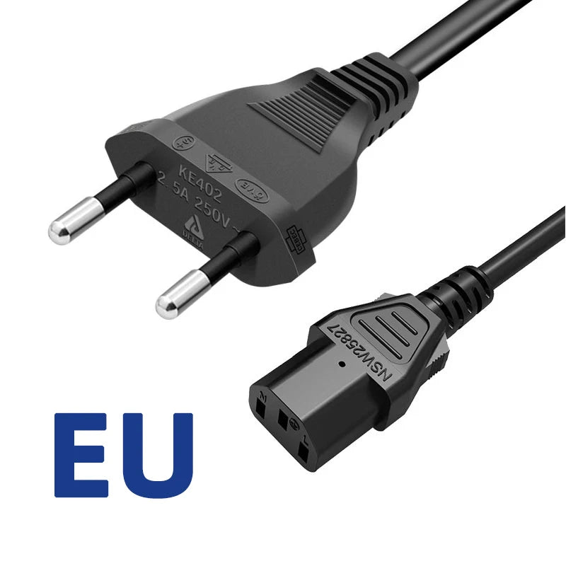 Black 1m EU AU UK US Plug Power Cable IEC 320 C13 AC Power Supply Wire Extension Cord for PC Computer Monitor TV Speaker Printer