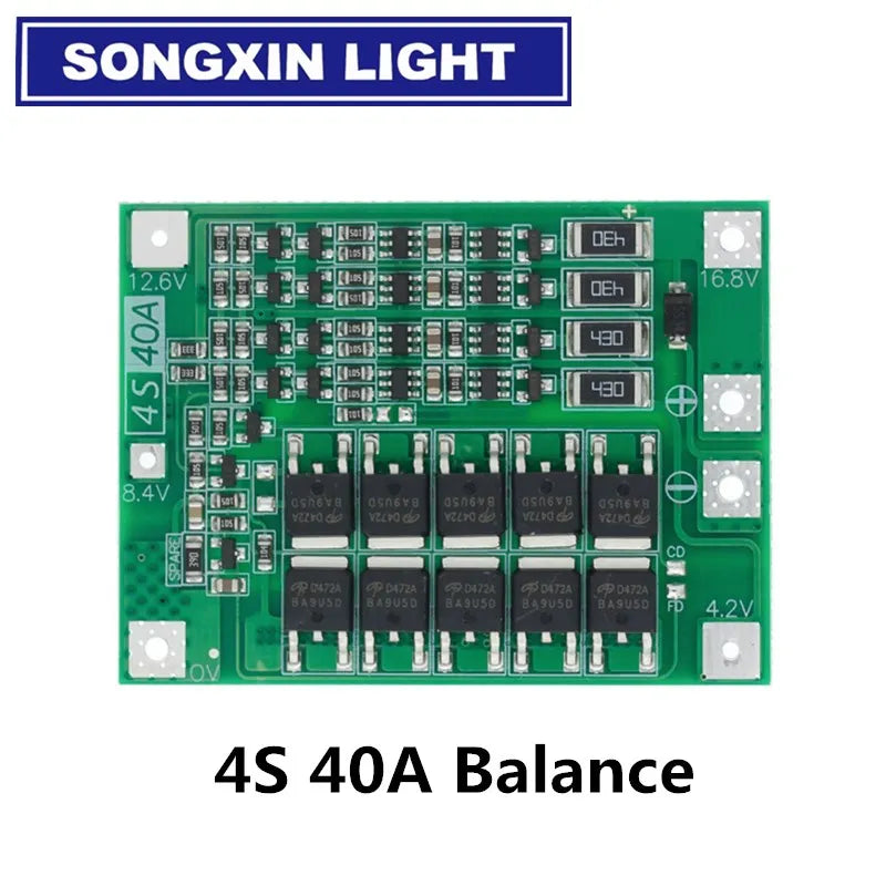 2S 3S 4S 20A 40A 60A Li-ion Lithium Battery Charger Protection Board 18650 BMS Drill Motor 11.1V 12V/14V 16.8V Enhance/Balance