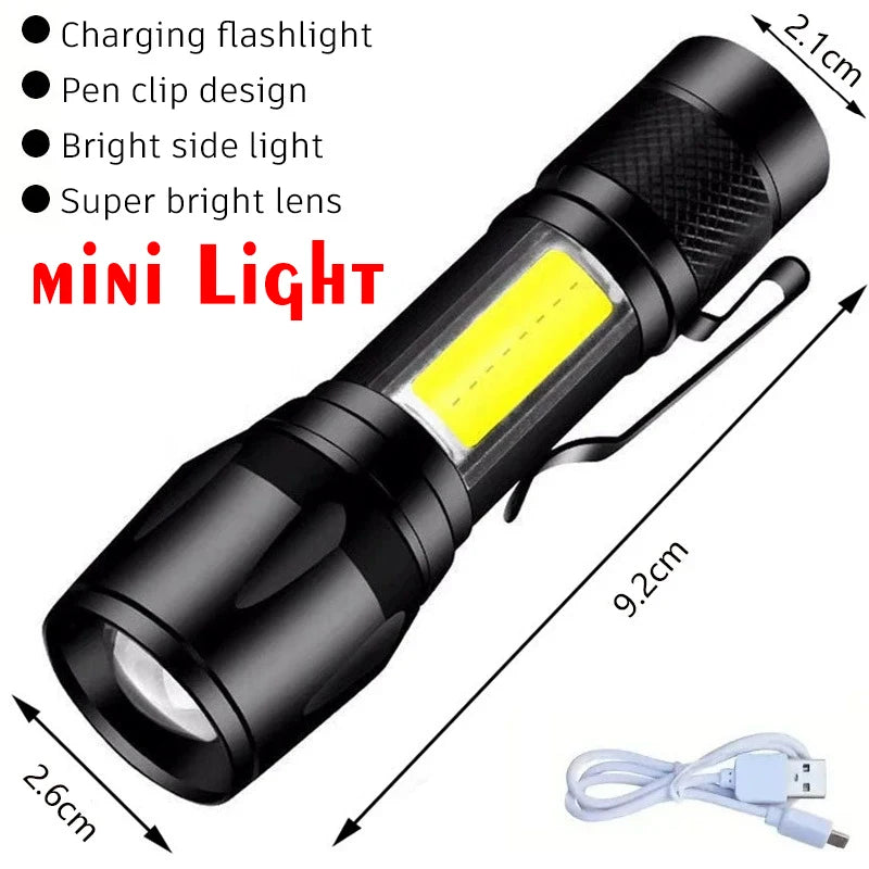 High Strong Power LED Flashlight Tactical Torch USB Rechargeable Zoom Emergency Lights For Outdoor Fishing Work Lighting Lamp