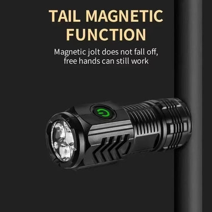 Portable Mini LED Flashlight Powerful 3*Wick Small Pocket Torch USB Rechargeable Strong Light Lantern Super Bright Cap Clip Lamp