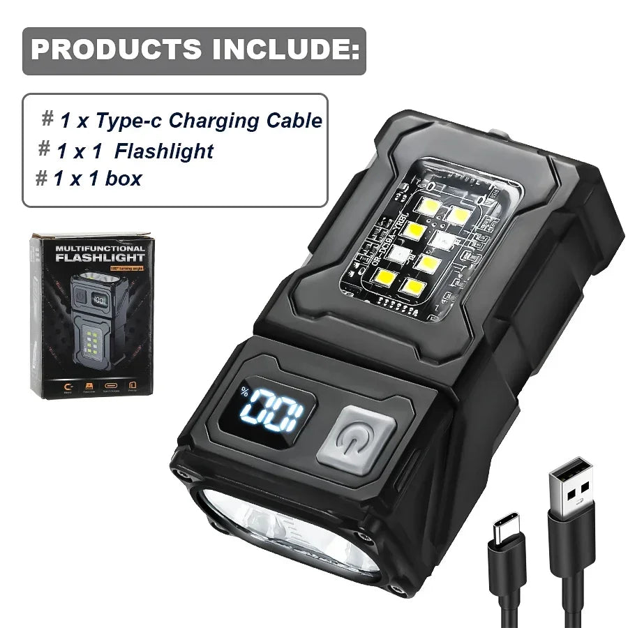 Mini Portable Flashlight 1500Lumens Super Bright LED Torch USB Rechargeable Multifunctional Camping Emergency Lantern