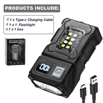 Mini Portable Flashlight 1500Lumens Super Bright LED Torch USB Rechargeable Multifunctional Camping Emergency Lantern