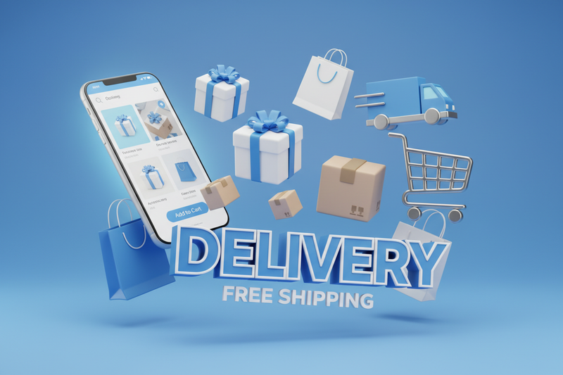 Get your favorite products delivered for free using the code DELIVERY. Convenient online shopping made easy. 3d image